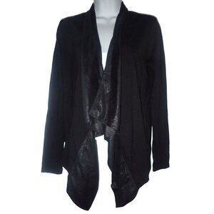 Cabi Women's Owens Black Waterfall Cardigan Jacket Faux Leather Trim Size XS‎